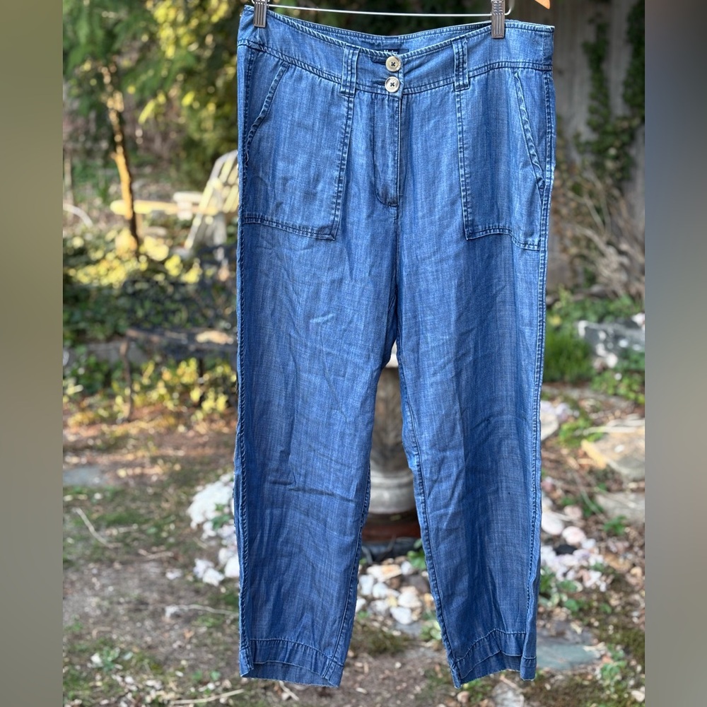 Casual Blue Women's Jeans, Chambray pants, lightweight capris,